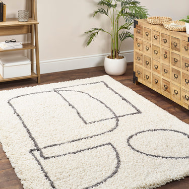 Origins Artisan Picasso Art Design Soft Shaggy White/Grey Rug