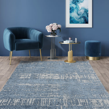 Beau Blue Short Pile Cotton Chenille Abstract Rug - Medium 120x170 cm (4'x5'6")
