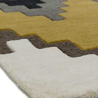 Asiatic London Matrix Cuzzo Tufted Mustard Black Grey Wool Geometric Textured Rug