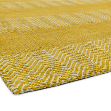 Ives Hand Woven Chenille Flatweave Natural Waves Heringbone Rug in Yellow
