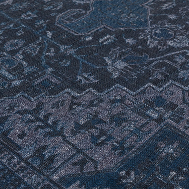 Kaya Sara KY15 Traditional Classic Persian Floral Flatweave Washable Rug in Navy Blue