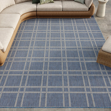 Horizon Grid HOZ04 Pattern Patio Navy Blue Indoor Outdoor Polypropylene Geometric Rug