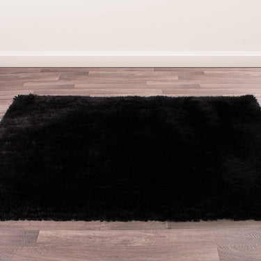 Mayfair Modern Plain High Pile Luxurious Shaggy Rug in Black