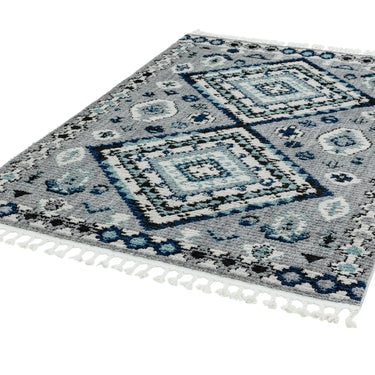 Cyrus CY08 Ines Traditional Moroccan Tribal Berber Style Fringed Soft Rug in Blue Grey Small Size 80 x 150 cm