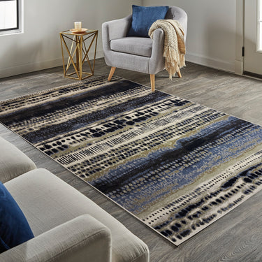 Batik Multi Rug by Origins in Natural Blue Multi Modern Abstract New Design Soft Silky Rug