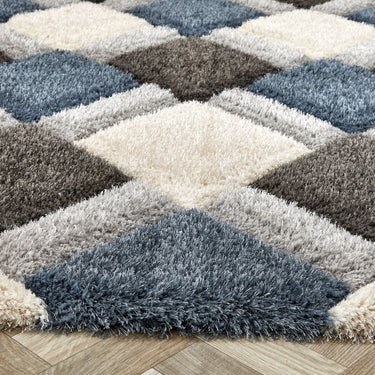 Origins 3D Geo Silky Diamond Blue Hand-Carved Shaggy Geometric Rug