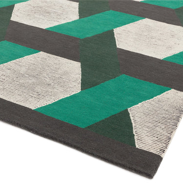Asiatic London Camden Tufted Green Grey Wool Viscose Geometric Textured Rug 160x230 cm