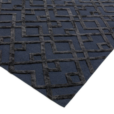 Dixon Hand Woven Diamond Trellis Luxury Wool Rug in Black Gold Silver Grey