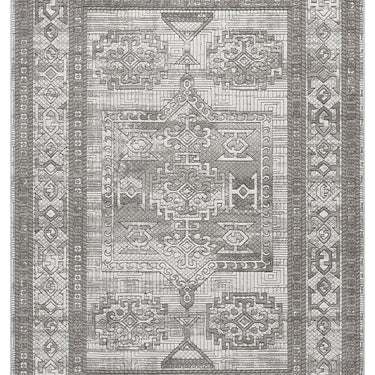 URCO Petra Ellorah Classic Heritage Grey Polypropylene Traditional Textured Bordered Hallway Runner Rug
