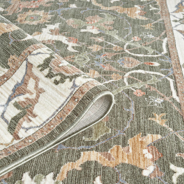 Alia Keyon Green Traditional Floral Bordered Rug