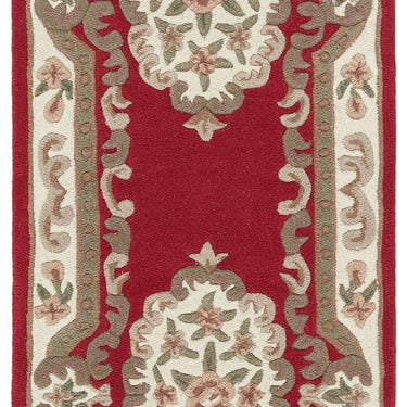 Aubusson Shensi Traditional Wool Round, Hallway, Halfmoon Rug in Wine Red - Runner 67x210 cm (2'2"x6'9")