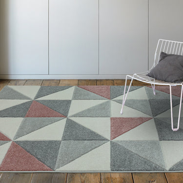 Sketch Cubic Geometric Hand Carved Rug in Pink Ochre Grey