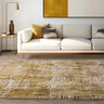 Asiatic London Kuza Portrait New Linear Pattern Gold Yellow Polypropylene Abstract Textured Distressed Rug - Small 80x150 cm (2'6"x5')