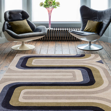 Asiatic London Sketch Contour Retro Living Blue Multi Hand-Carved Polypropylene Abstract Geometric Rug 200x290 cm