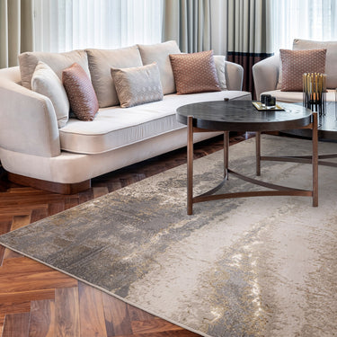Aurora Cliff AU24 Modern Abstract Marbled Rug in Grey Silver Natural