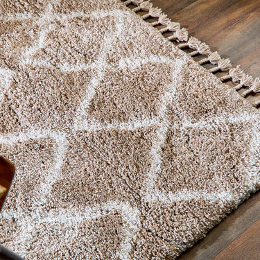 Origins Morocco Tribal Tasseled Beige Ivory Polypropylene Shaggy Berber Moroccan Rug