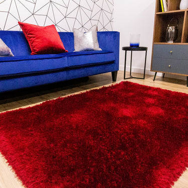 Mayfair Modern Plain High Pile Luxurious Shaggy Rug in Red