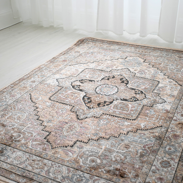 Alia 842G5 Short Pile Grey Polypropylene Traditional Bordered Medallion Rug