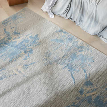 Calvin Enchanting ECH01 Grey Sky Blue Polypropylene Abstract Floral Textured Rug