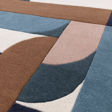 Asiatic London New Matrix Klotski MAX89 Retro Tufted Teal Blue Handmade Wool Abstract Geometric Rug