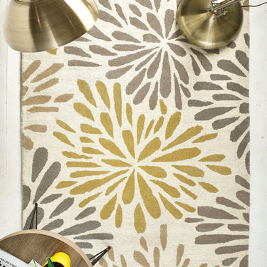Origins Flowerburst Hand Tufted Floral Design Wool Grey Rug in 160 x 230 cm