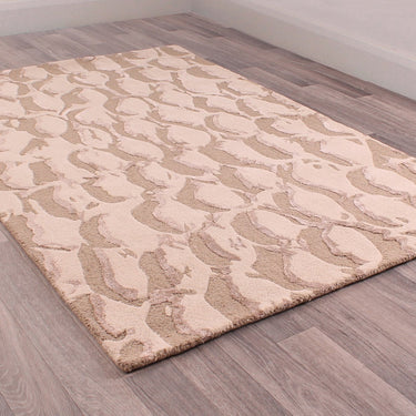 Unique Estuary Abstract Design Handmade Wool Rug in Beige