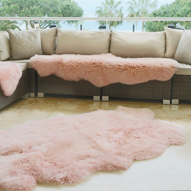 Origins Genuine Animal Fur Soft Adobe Rose Pink Wool Sheepskin Shaggy Textured Rug
