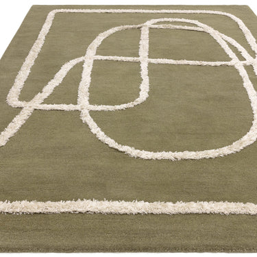 Matrix Infinity Retro Tufted Soft Silky Sage Green Wool Viscose Abstract Geometric Rug