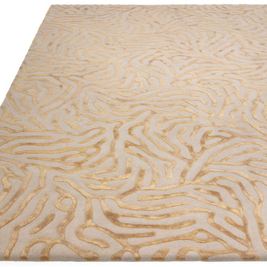 Coral 3D Effect Gold Handmade Wool Viscose Abstract Rug