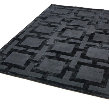 Eaton Katherine Carnaby Rug Modern Geometric Hand Woven Silky Viscose Metallic Sheen Super Soft Black Rug