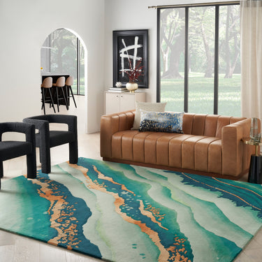 Prismatic Abstract Rug by Nourison Modern Luxury Soft Wool Silky Viscose Hand Tufted PRS30 Rug in Emerald