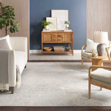 Nourison Exhale EXL02 Sprawling Pattern Ivory Grey Polypropylene Abstract Textured Hallway Runner Rug