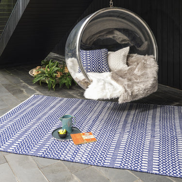 Halsey Indoor Outdoor Rug Hand Woven Geometric Flatweave Reversible Blue Rug Runner or Cushion - Medium 120x170 cm (4'x5'6")