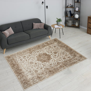 URCO 865AC Classic Cream Light Beige Traditional Vintage Textured Bordered Hallway Runner Rug