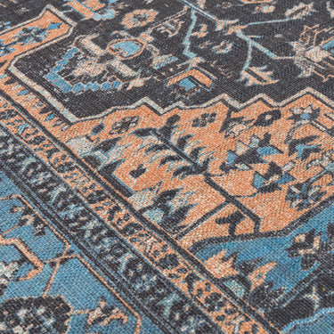 Kaya Niki KY14 Traditional Persian Bordered Floral Flatweave Washable Rug in Orange Blue Black Multi