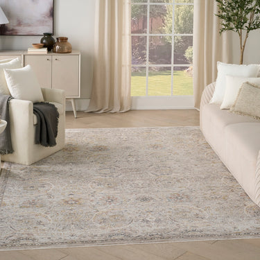 Antique Fusion ANF03 Fringed Bordered Medallion Light Traditional Vintage Abstract Floral Rug - Large 160x239 cm (5'3"x7'10")
