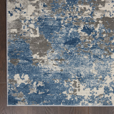 Nourison Rustic Textures RUS08 Ivory Grey Blue Jute Polypropylene Abstract Textured Hallway Runner Rug