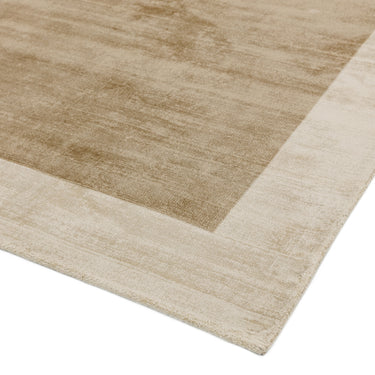 Blade Border Plain Silky Hand Woven Viscose Rug in Champagne Beige with Putty Border
