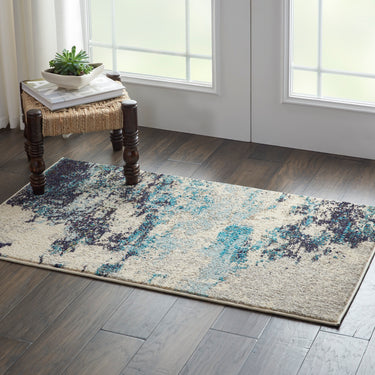 Celestial CES02 Modern Abstract Ivory Teal Blue Rug by Nourison