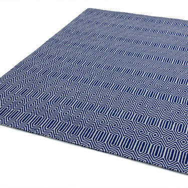Sloan Hand Woven Flatweave Geometric Rug or Runner in Blue - Small 100x150 cm (3'4"x4'11")