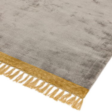 Elgin Silver Fringed Mustard Border Hand-Woven Viscose Cotton Traditional Rug