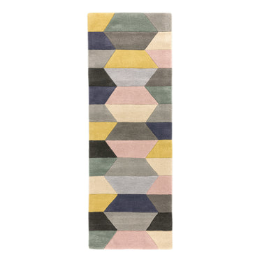 Funk Hand Tufted Wool Honeycomb Bright Multi Coloured Pastel Rug Hall Runner