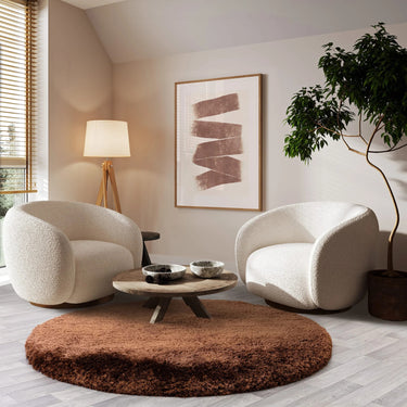 Plush Plain Shaggy High Pile Thick Silky Fluffy Soft Hand Woven Copper Rug - 150x150cm (5'x5'') Round