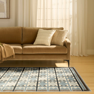 Nourison Nordic NRC06 Scandinavian Design Blue Abstract Geometric Textured Rug