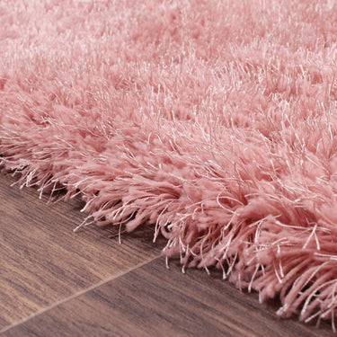 URCO Boston Thick Soft Fluffy Silky Sparkle Blush Pink Handmade Wool Cotton Shaggy Rug