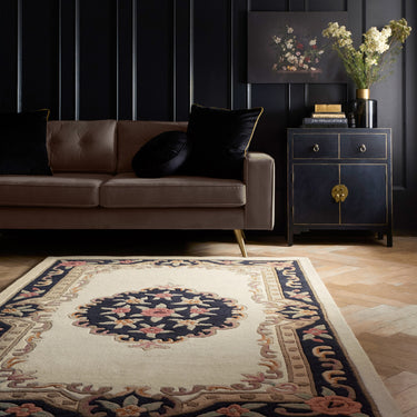 Aubusson Shensi Black Traditional Wool Rug, Runner and Half-Moon - X-Small 60x120 cm (2'x4')