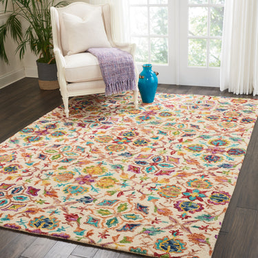 Vibrant Blossom Wool Hand Tufted Floral Rug by Nourison in Multicolours