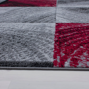 Modern Plus 8003 Checked Squared 3D Design Black Red Rug in 80x150 cm
