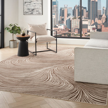 DKNY Central Park West CEP02 Modern Abstract Swirl Pattern Beige Brown  Rug