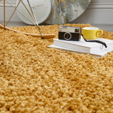 Origins Portland High Pile Super Fluffy Ochre Yellow Shaggy Modern Plain Rug